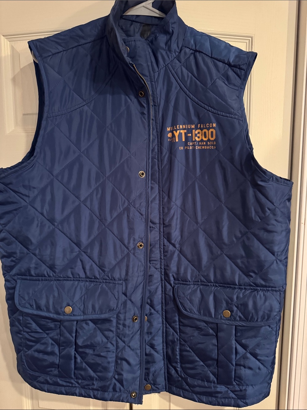 Star Wars Quilted Blue Men's Vest with Millennium Falcon YT-1300 Logo
